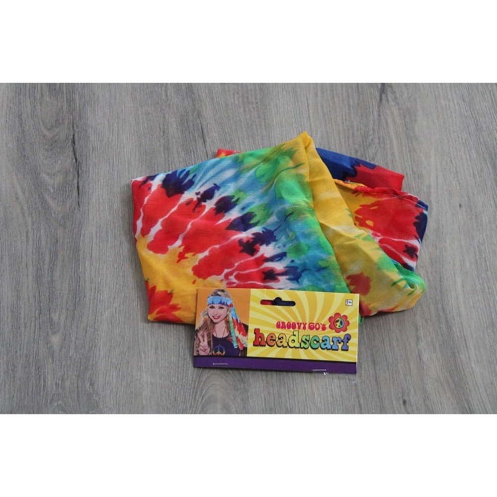 Groovy 60s Headscarf Rainbow Tie Dye Hippie Costume Accessory Retro Headwrap